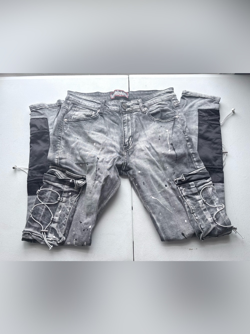 Denimicity Jeans Skinny Fit Paint Splatter Cargo